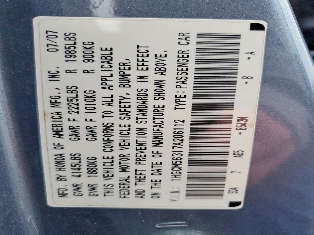 2007 HONDA ACCORD SE photo 23
