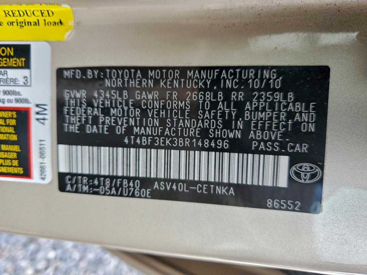2011 TOYOTA CAMRY BASE photo 23