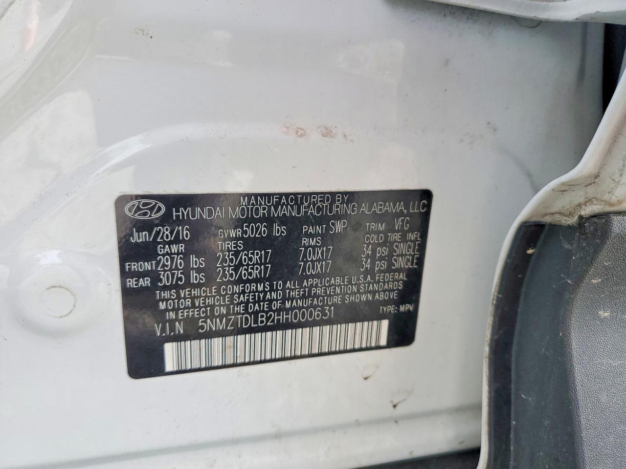 2017 HYUNDAI SANTA FE SPORT 2.4L photo 13