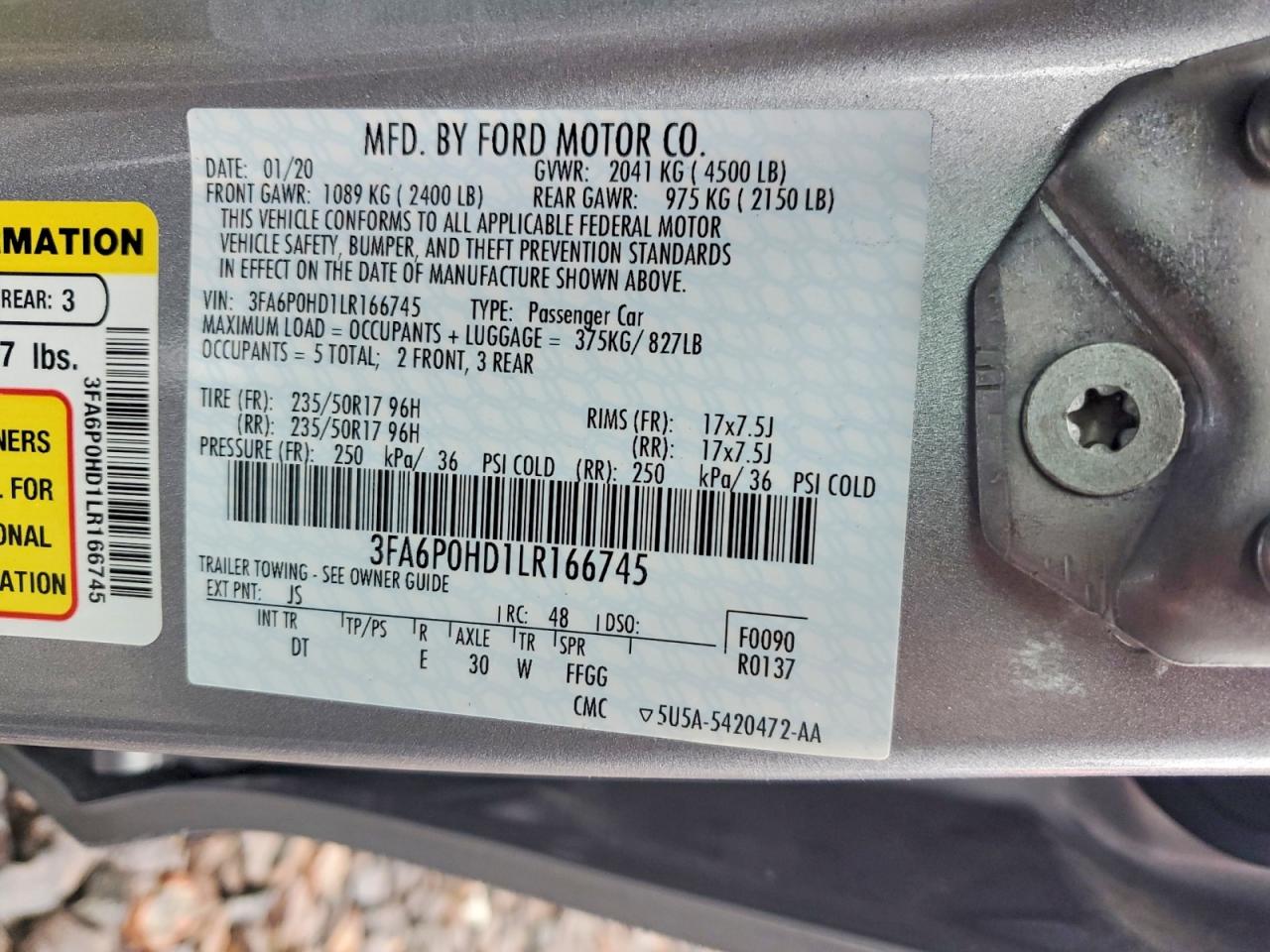 2020 FORD FUSION SE photo 12