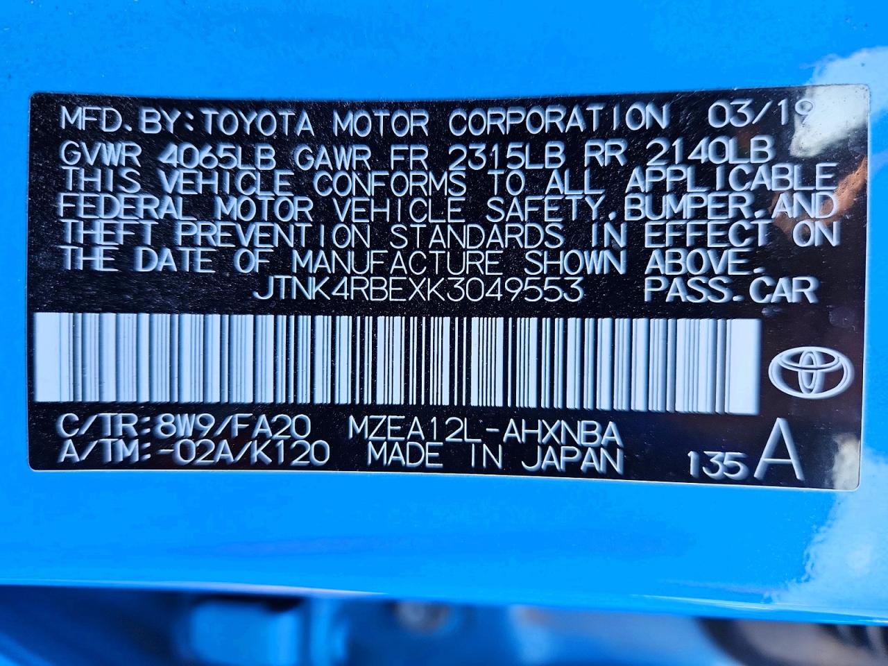 2019 TOYOTA COROLLA SE photo 13