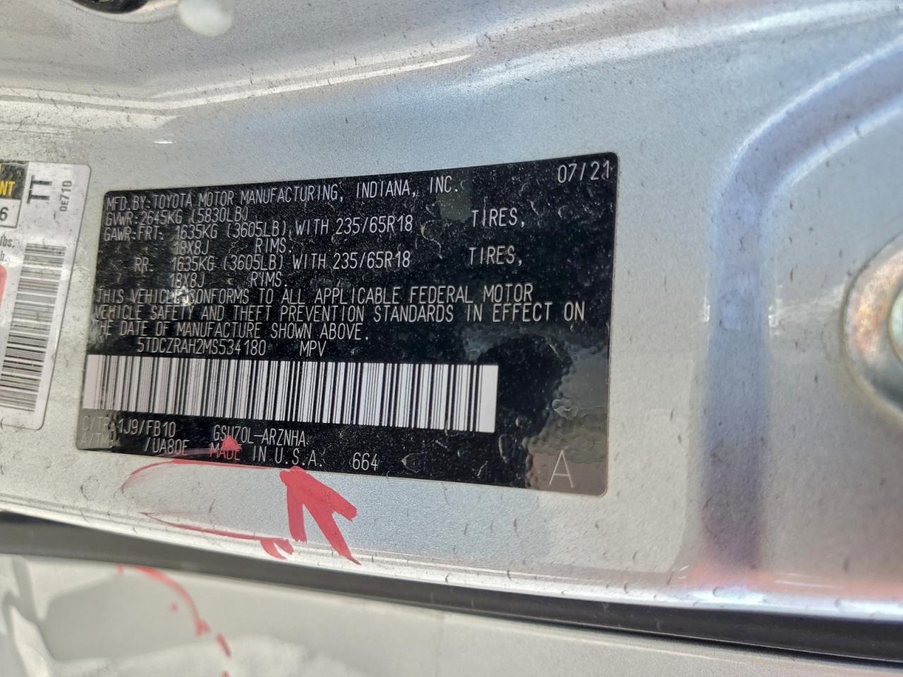 2021 TOYOTA HIGHLANDER L photo 14