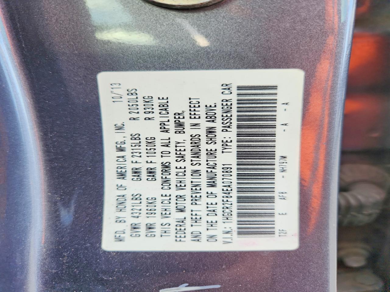 2014 HONDA ACCORD EXL photo 12