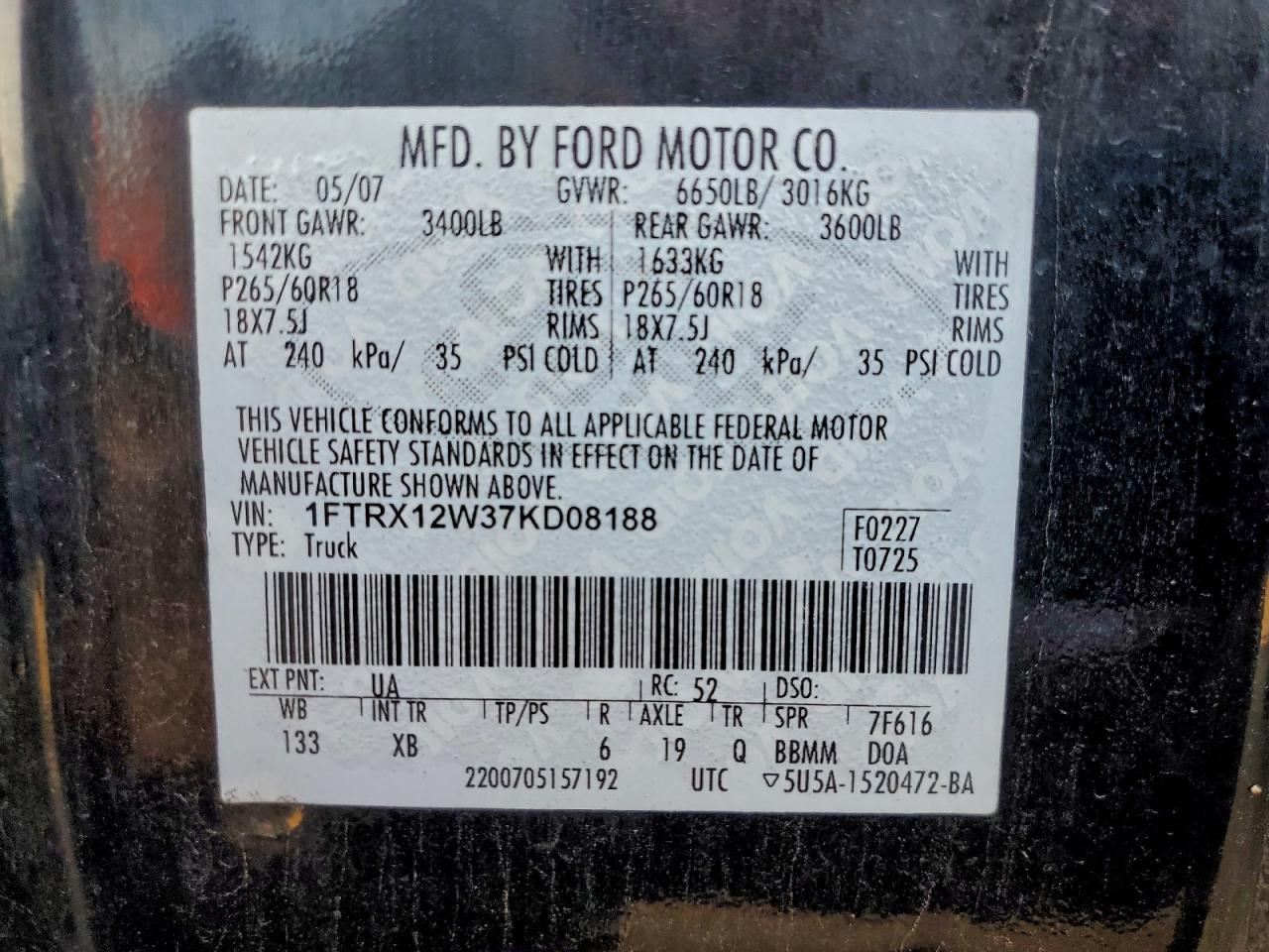 2007 FORD F150 photo 12
