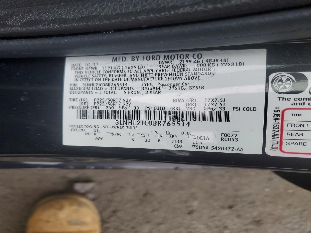 2011 LINCOLN MKZ photo 12