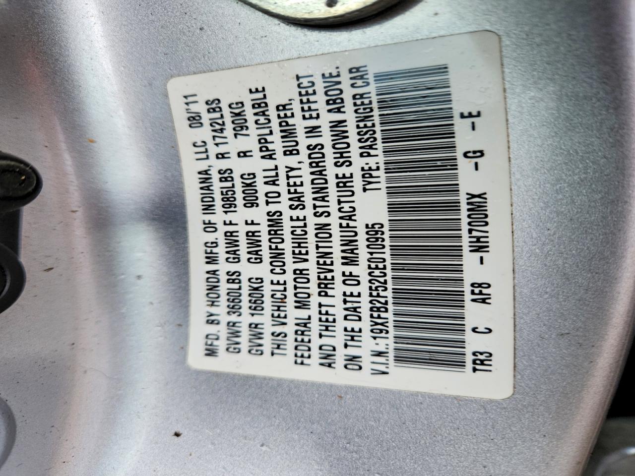 2012 HONDA CIVIC LX photo 12