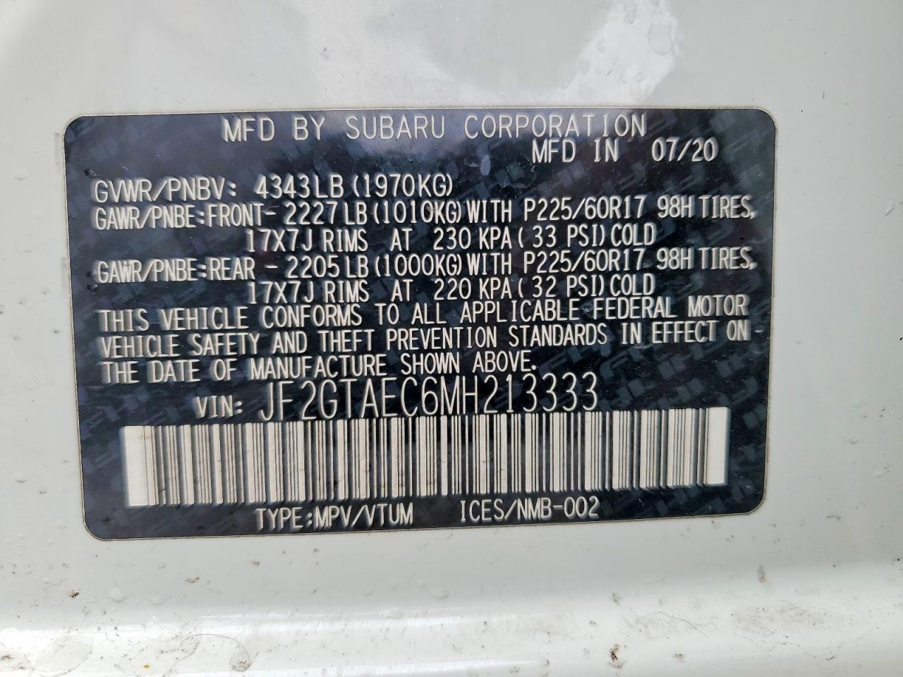 2021 SUBARU CROSSTREK PREMIUM photo 13