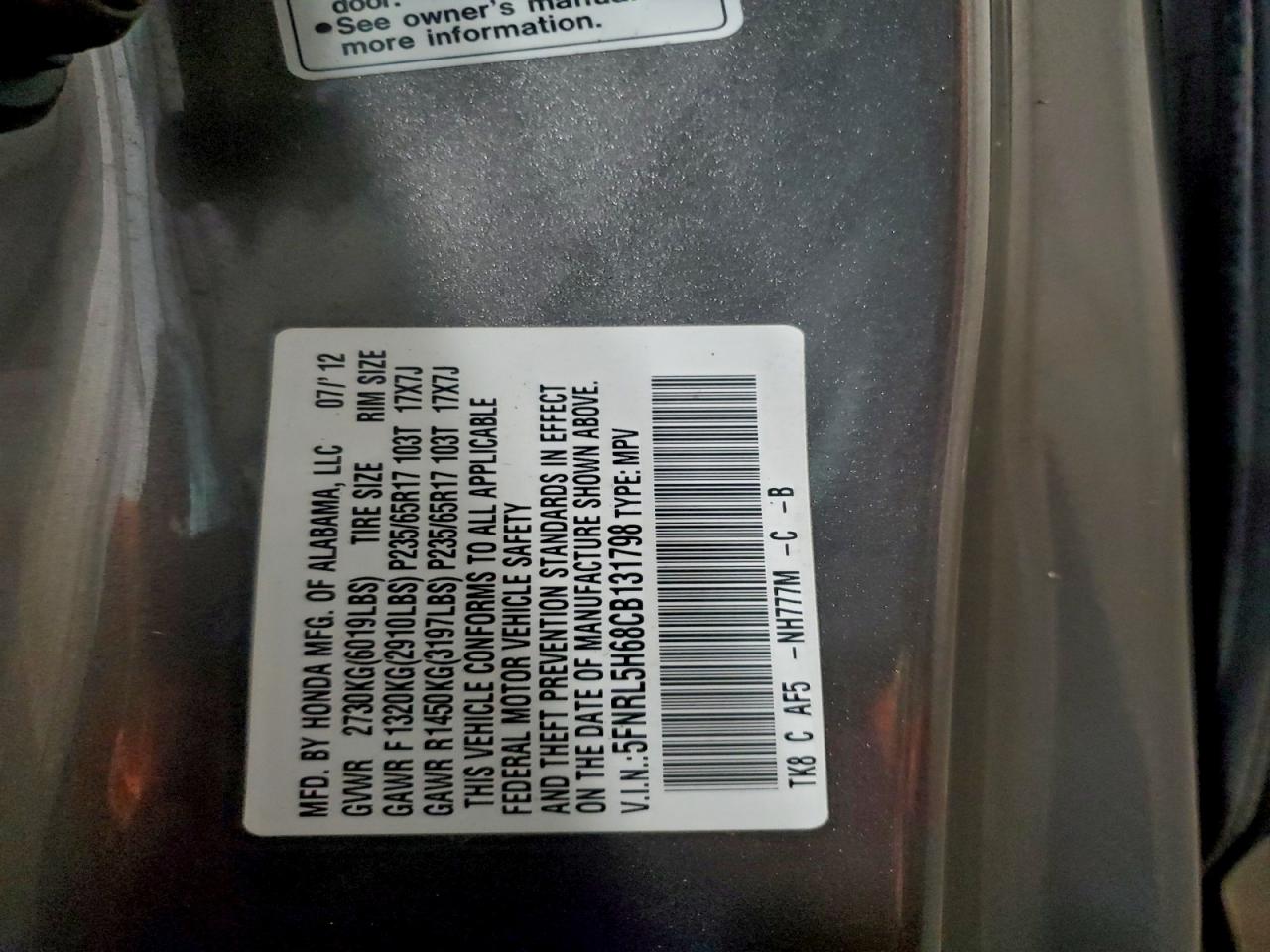 2012 HONDA ODYSSEY EXL photo 40