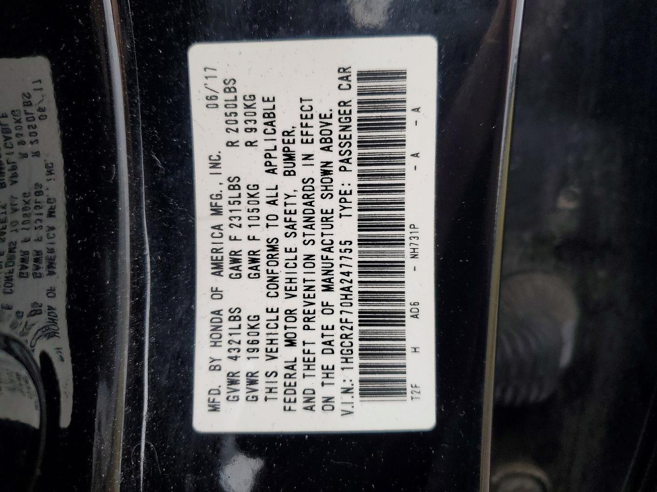 2017 HONDA ACCORD EX photo 23