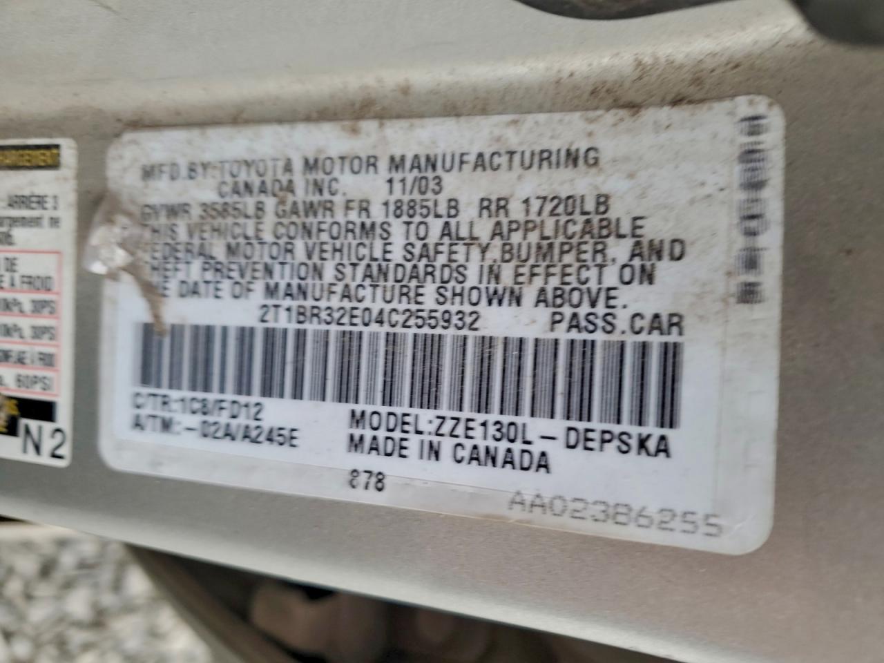 2004 TOYOTA COROLLA CE photo 12