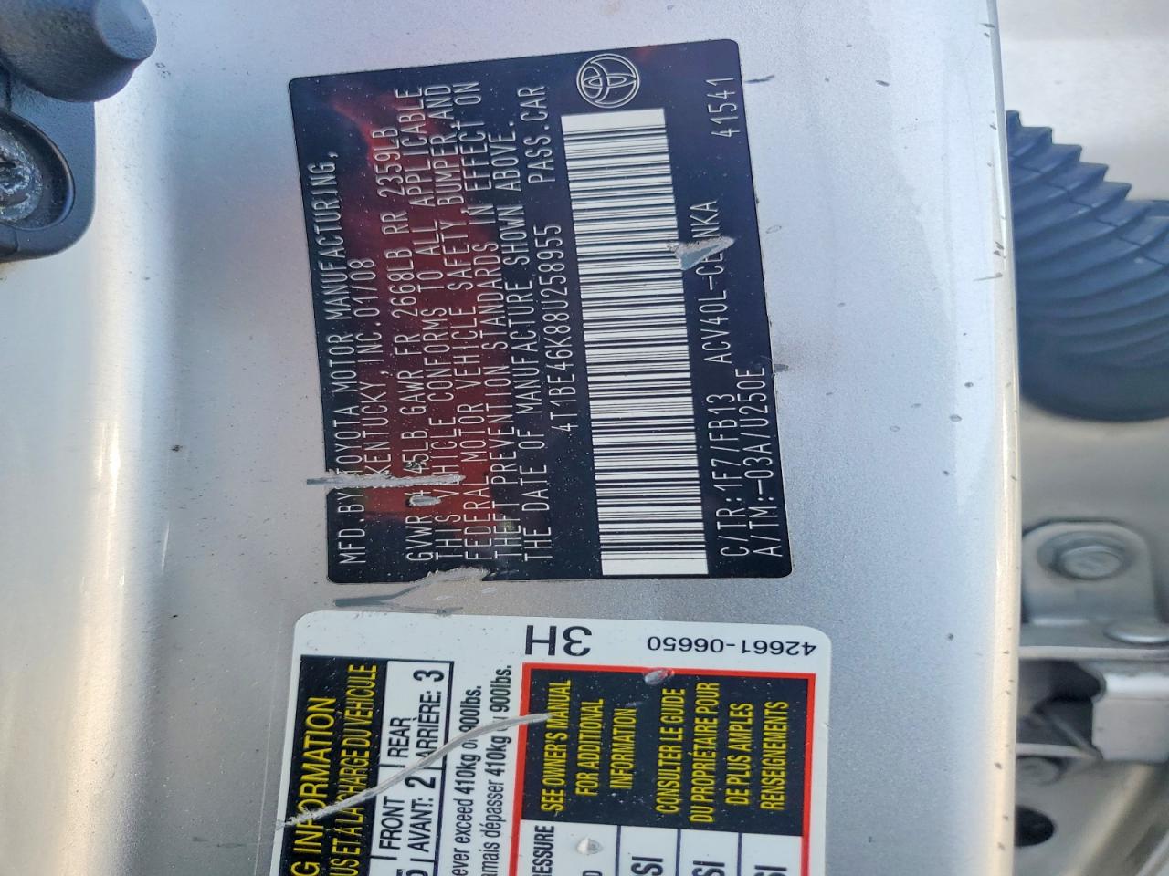 2008 TOYOTA CAMRY LE photo 13