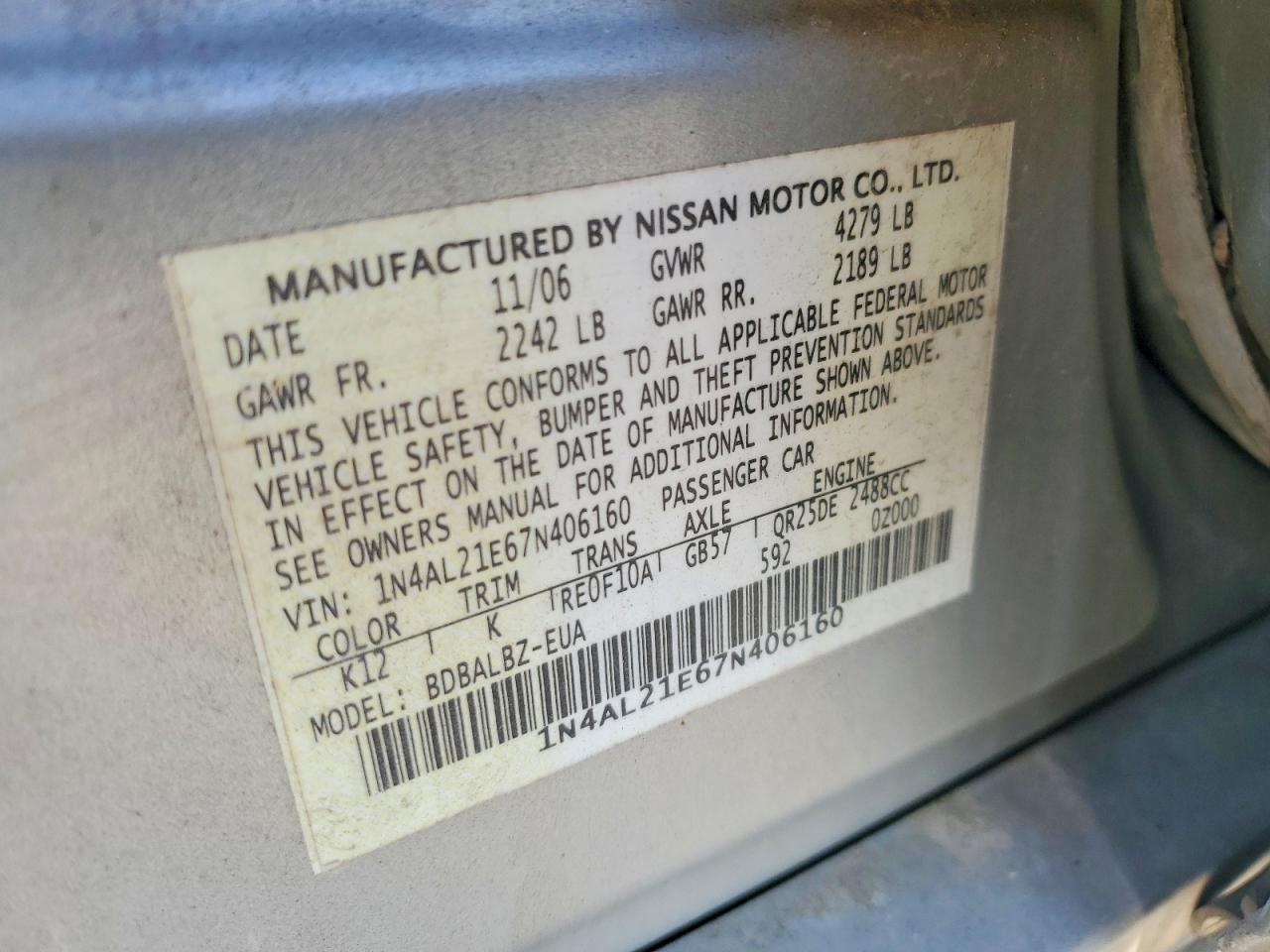 2007 NISSAN ALTIMA 2.5 photo 12