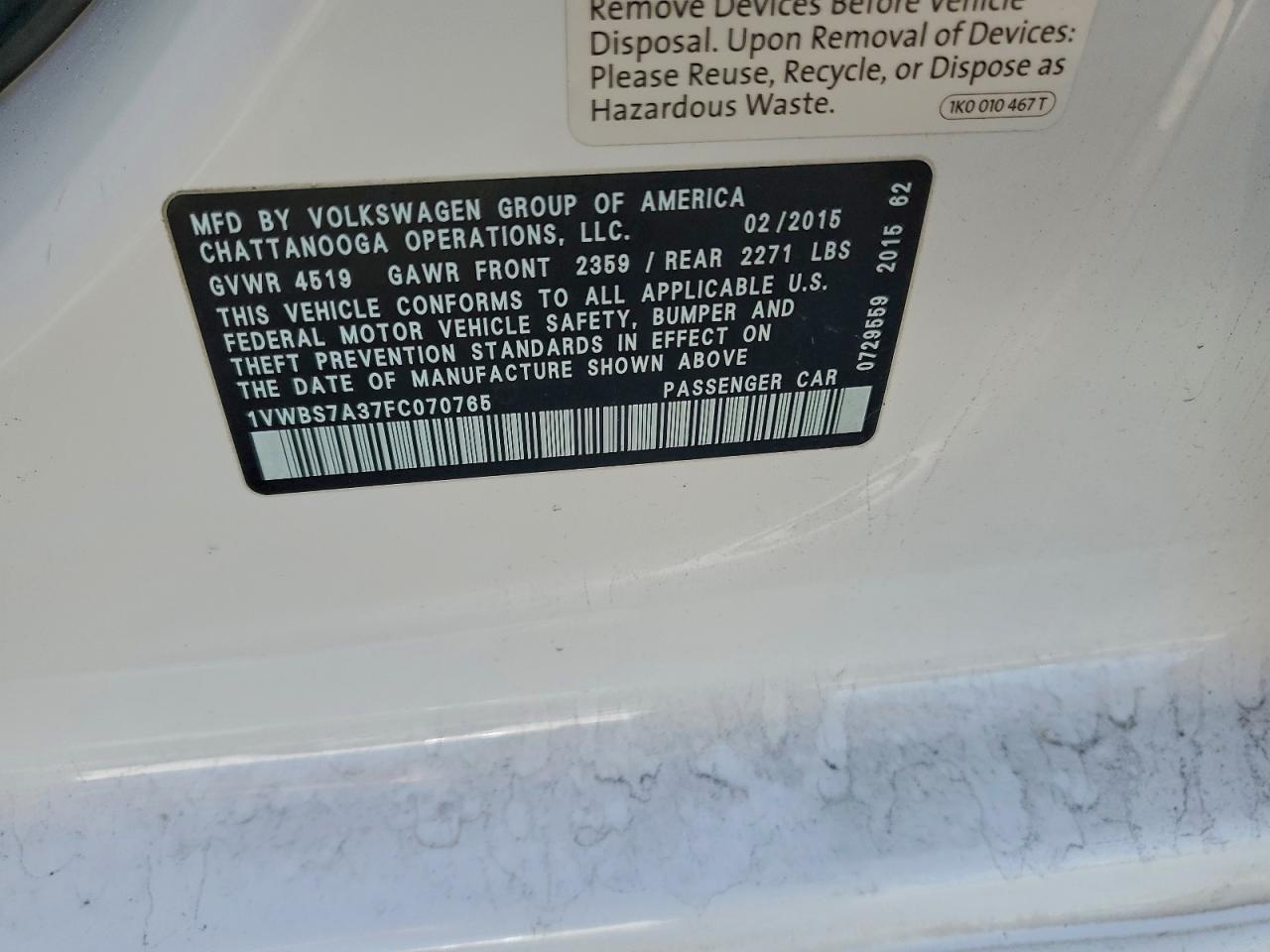 2015 VOLKSWAGEN PASSAT SE photo 13