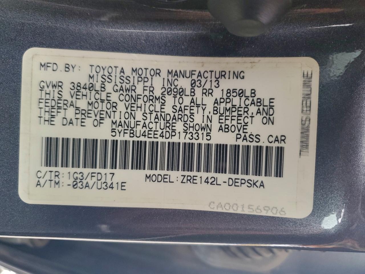 2013 TOYOTA COROLLA BASE photo 13
