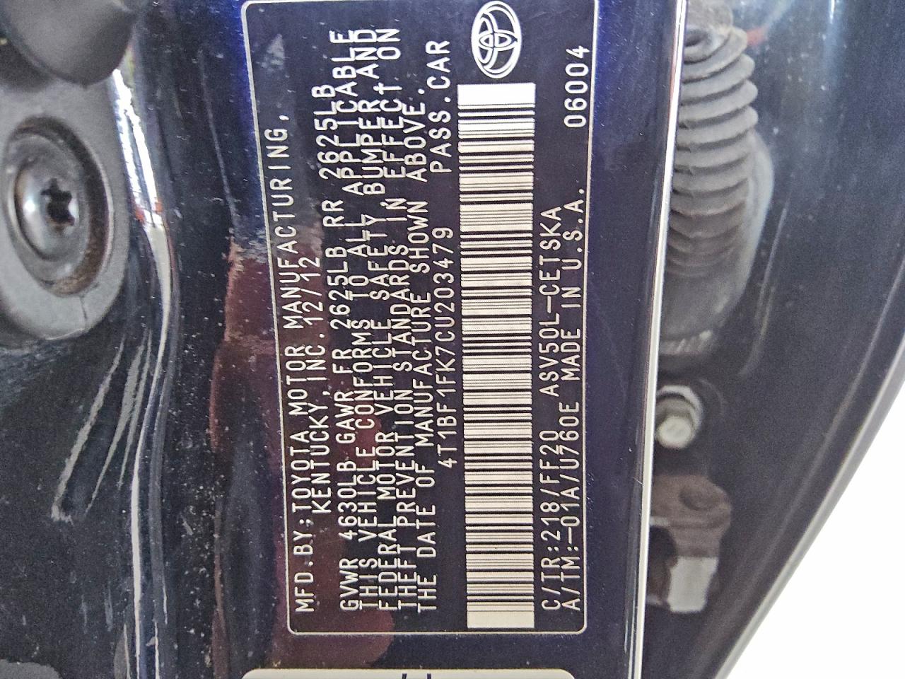 2012 TOYOTA CAMRY BASE photo 13