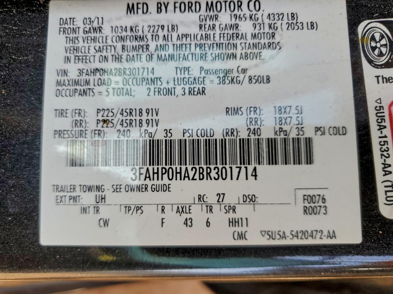 2011 FORD FUSION SE photo 13