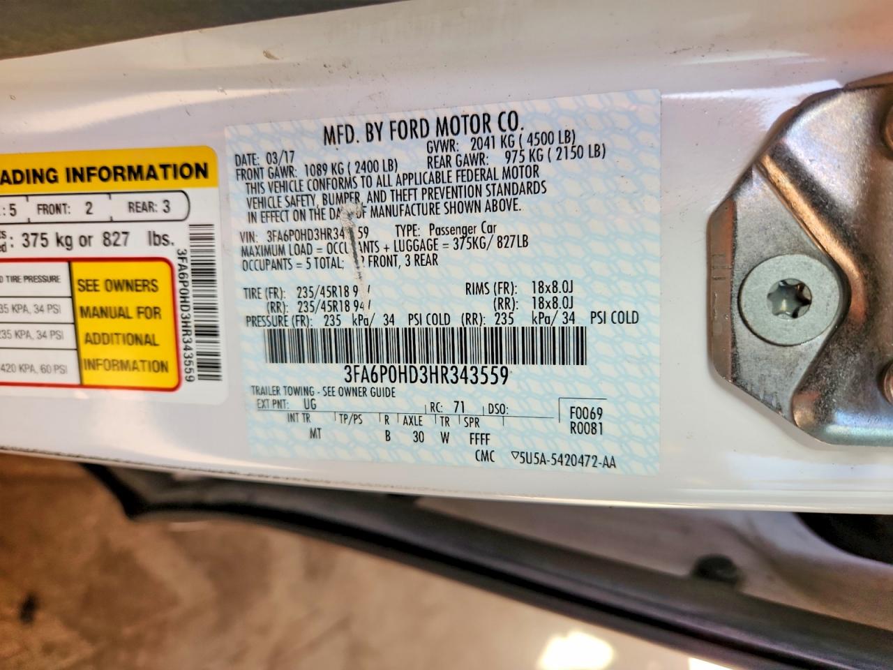2017 FORD FUSION SE photo 12