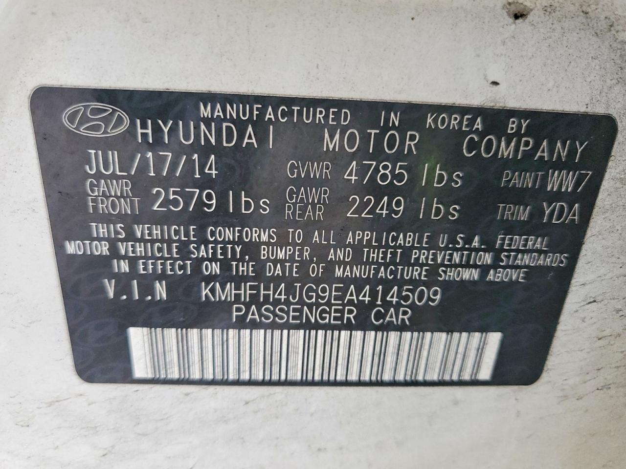 2014 HYUNDAI AZERA GLS photo 12