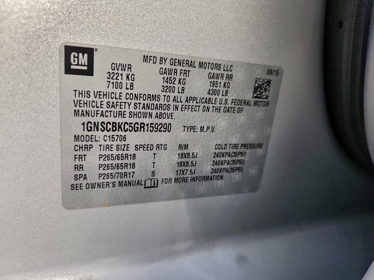 2016 CHEVROLET TAHOE C1500 LT photo 12