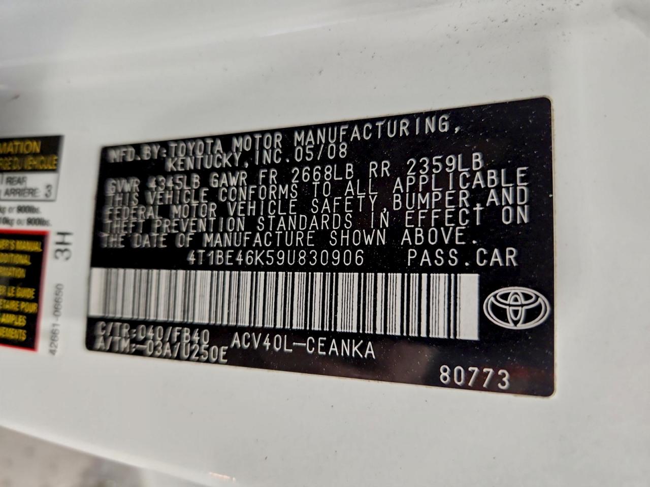 2009 TOYOTA CAMRY BASE photo 12