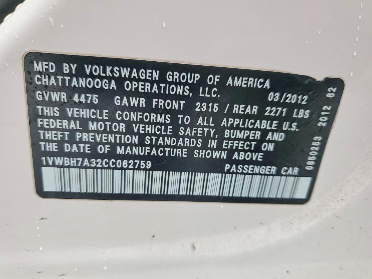 2012 VOLKSWAGEN PASSAT SE photo 12
