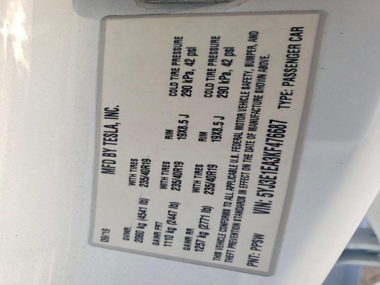 2019 TESLA MODEL 3 photo 13