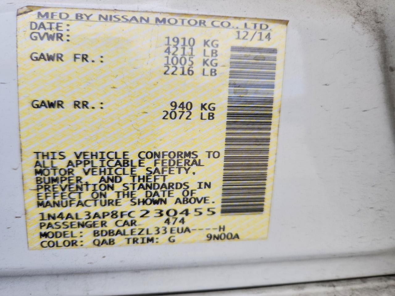 2015 NISSAN ALTIMA 2.5 photo 12