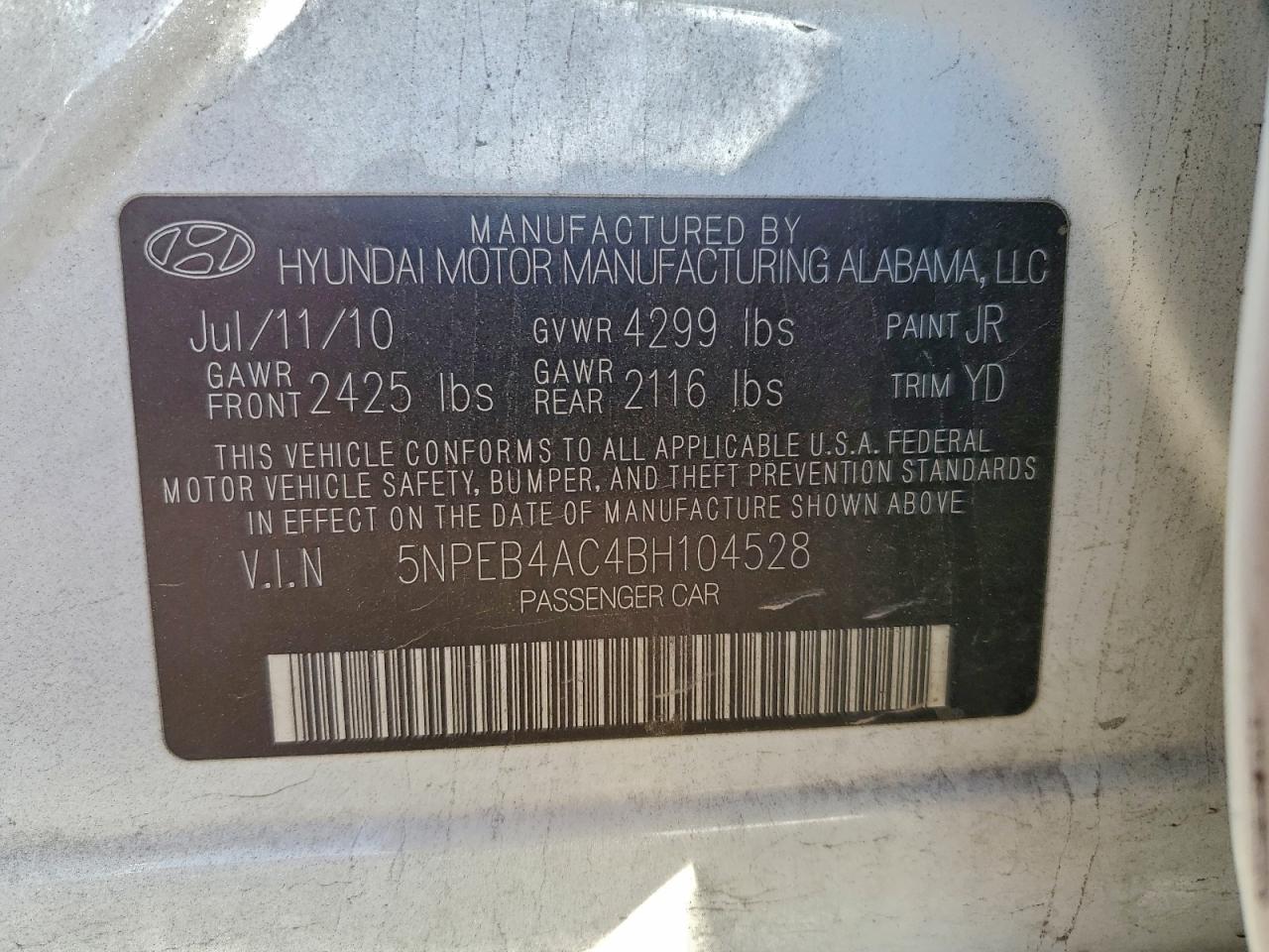 2011 HYUNDAI SONATA GLS photo 12