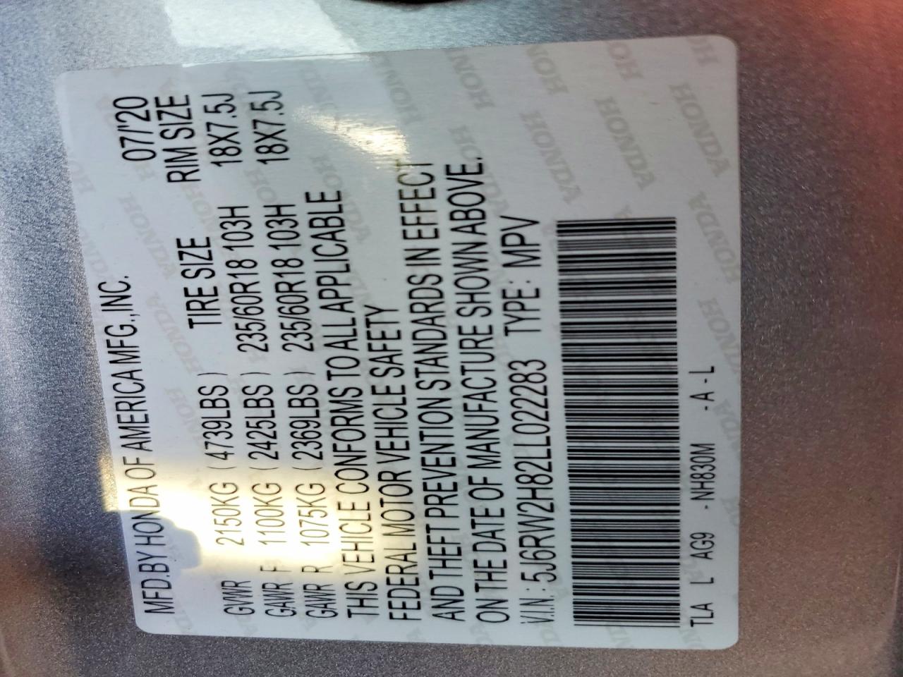 2020 HONDA CR-V EXL photo 13
