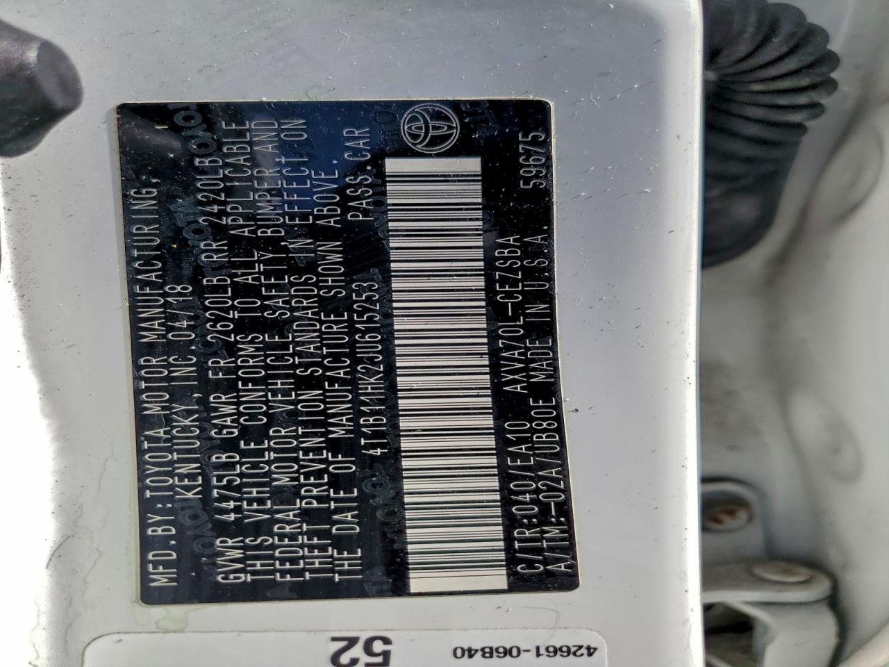 2018 TOYOTA CAMRY L photo 23