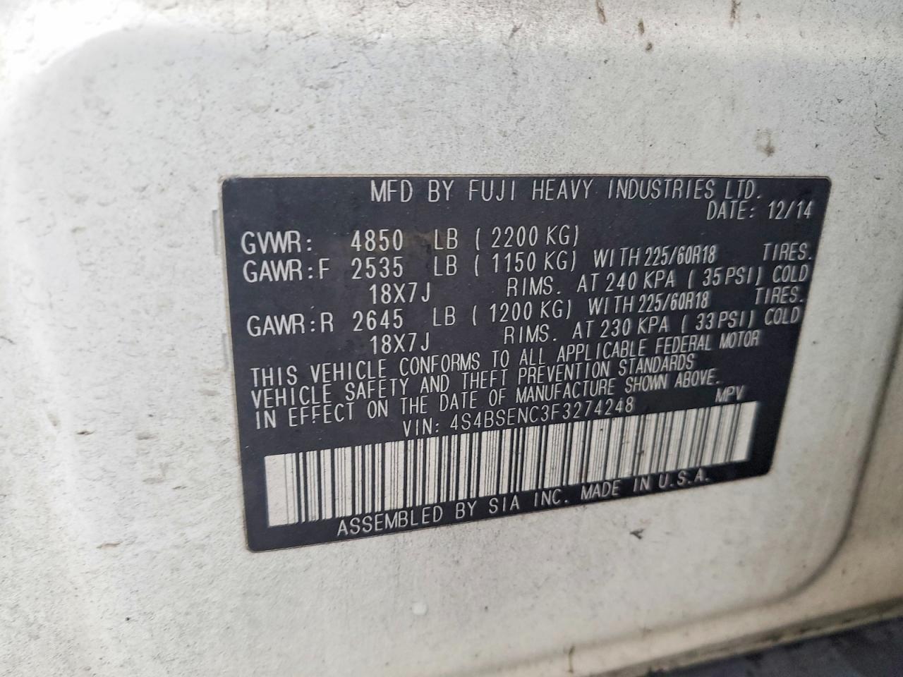 2015 SUBARU OUTBACK 3.6R LIMITED photo 13