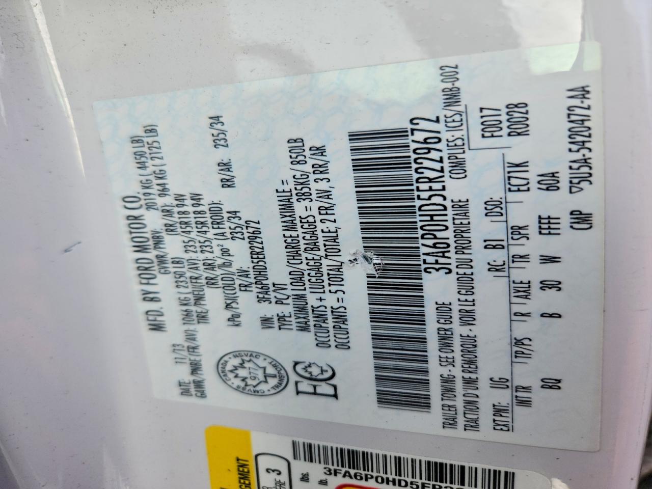 2014 FORD FUSION SE photo 12