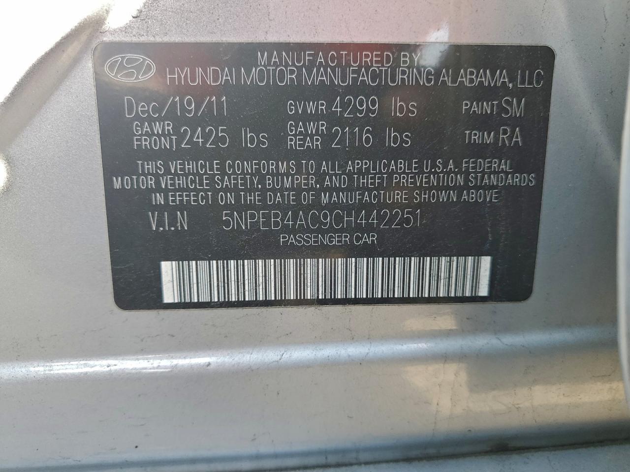 2012 HYUNDAI SONATA GLS photo 12