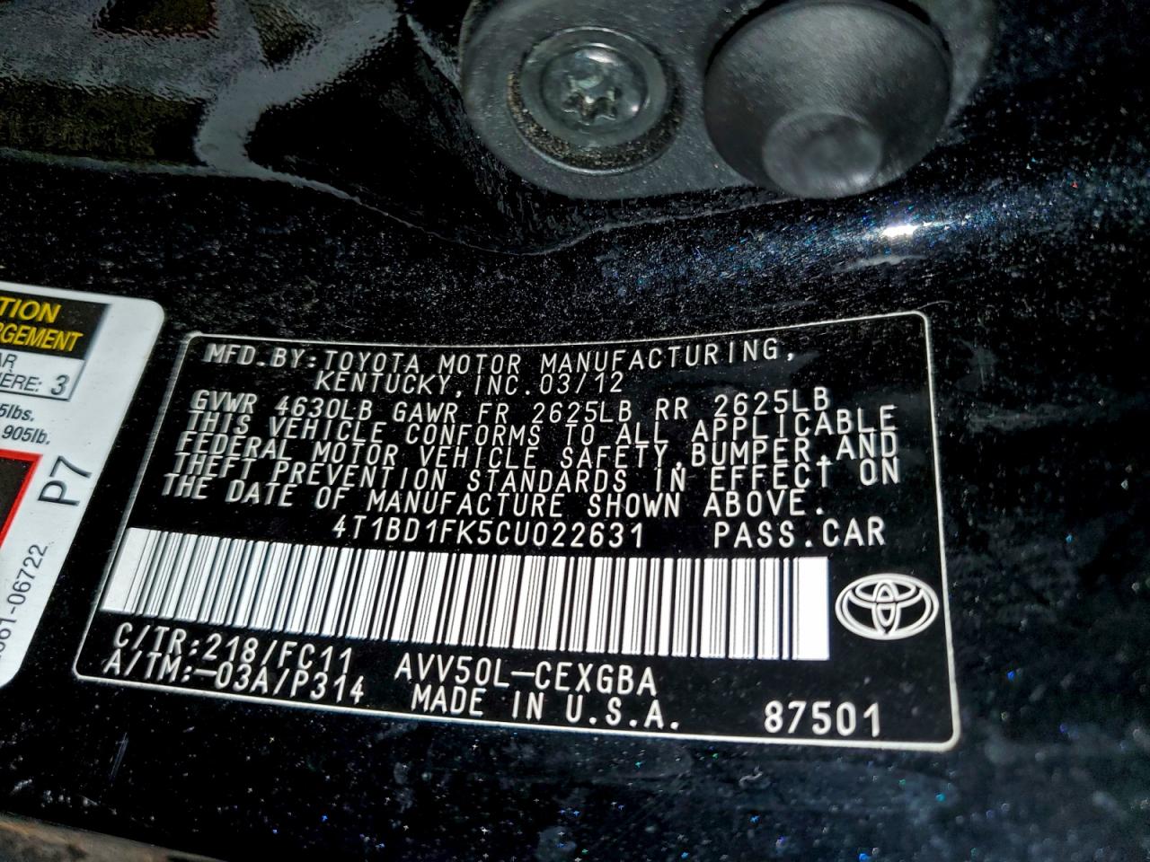 2012 TOYOTA CAMRY HYBRID photo 12