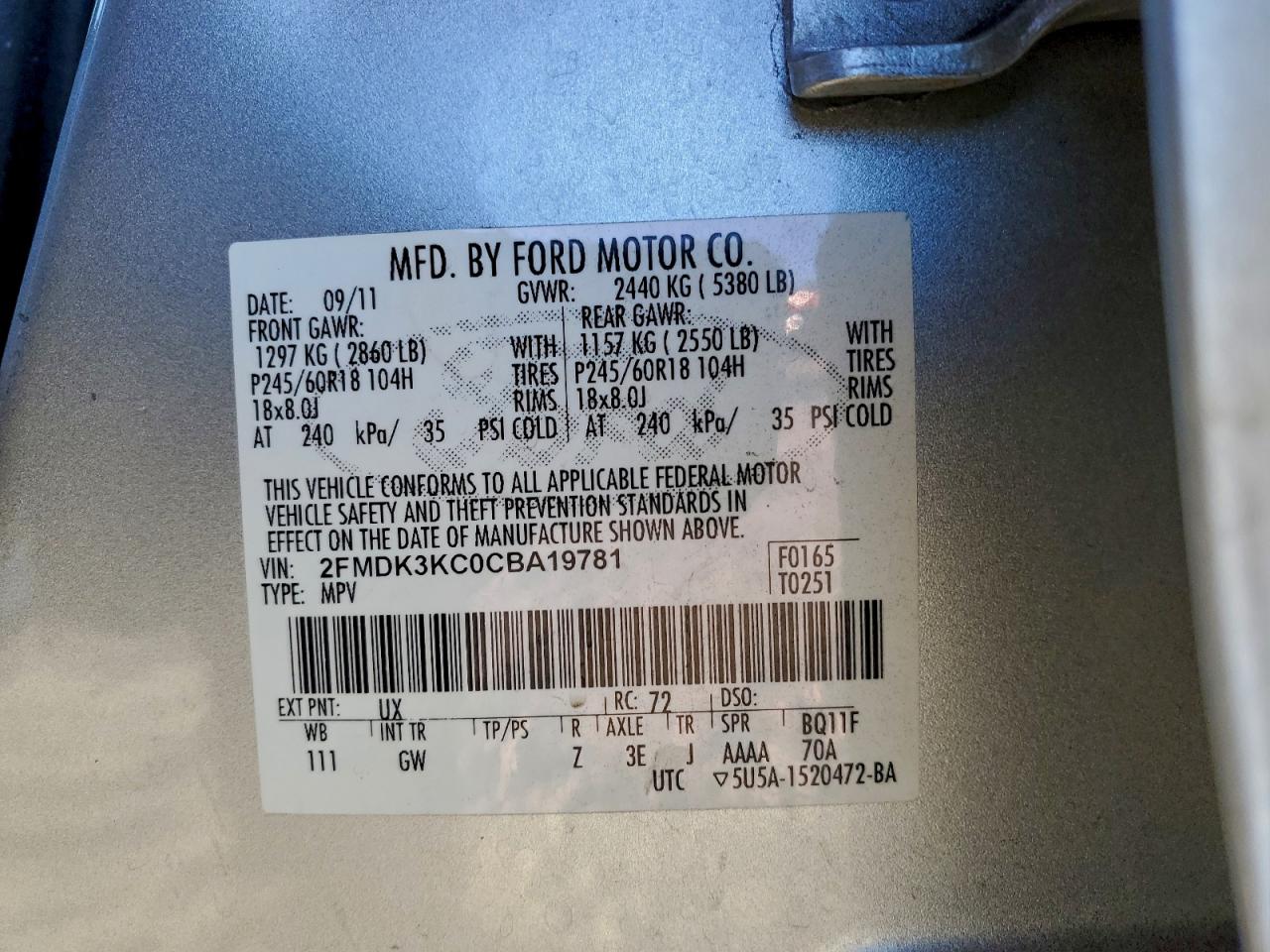 2012 FORD EDGE LIMITED photo 25