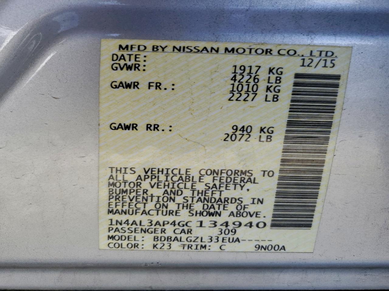 2016 NISSAN ALTIMA 2.5 photo 13