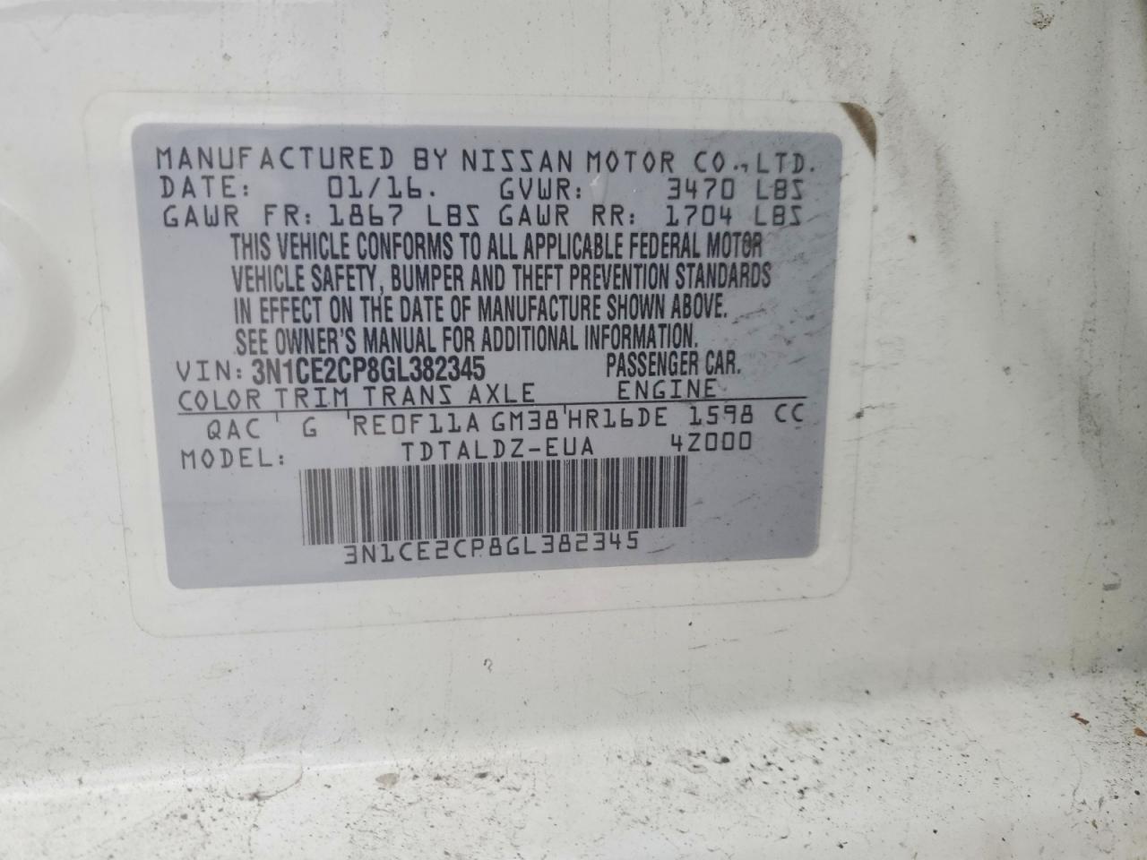 2016 NISSAN VERSA NOTE S photo 13