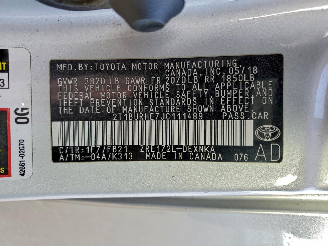 2018 TOYOTA COROLLA L photo 13