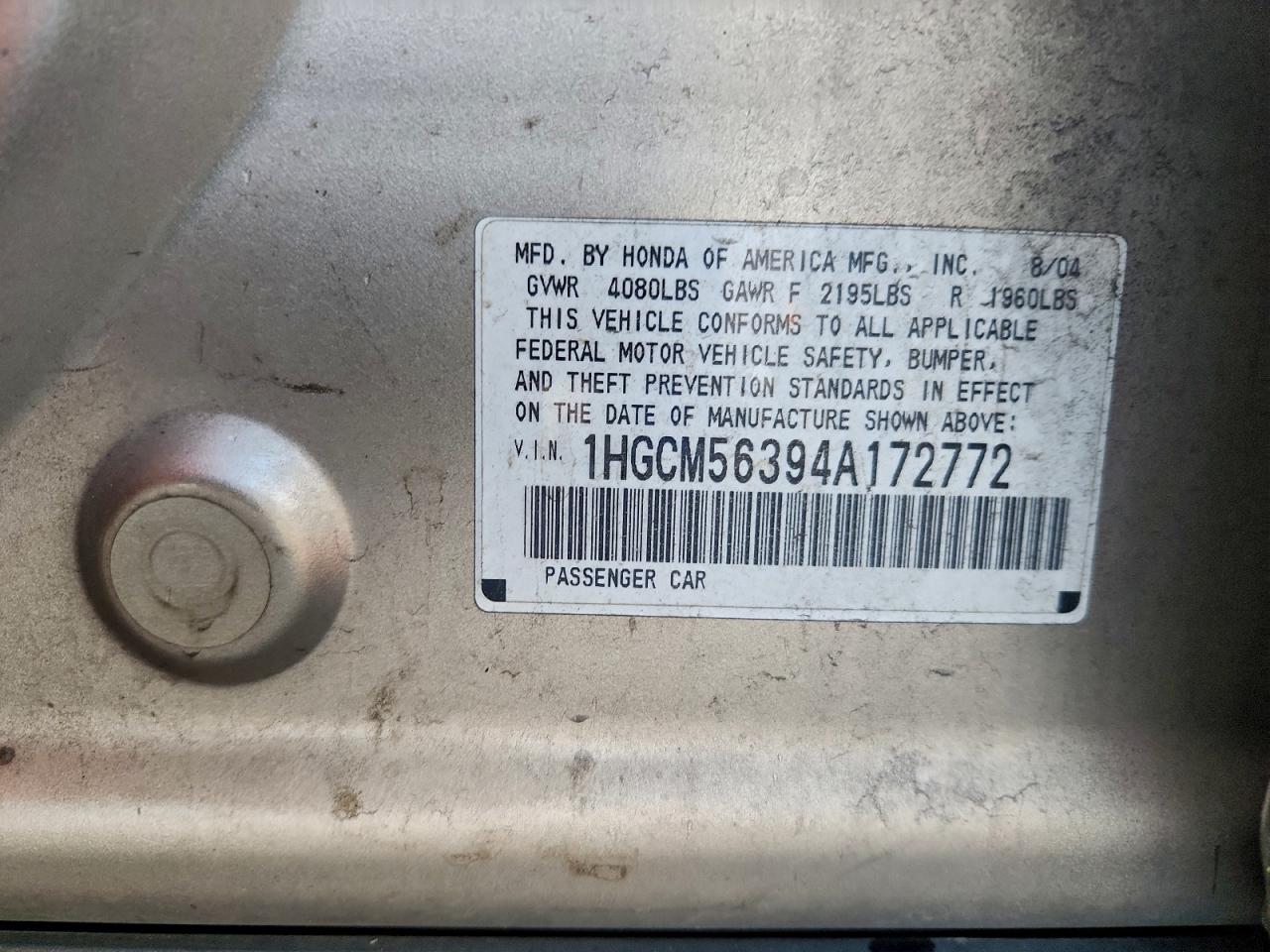 2004 HONDA ACCORD LX photo 12