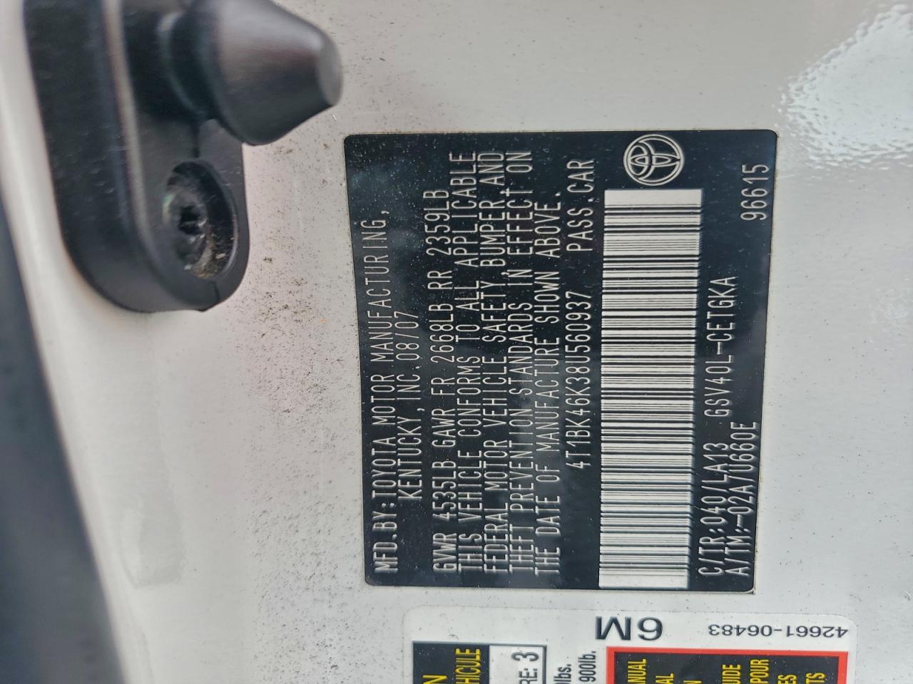 2008 TOYOTA CAMRY LE photo 12