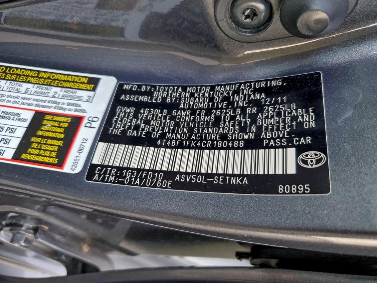 2012 TOYOTA CAMRY BASE photo 12