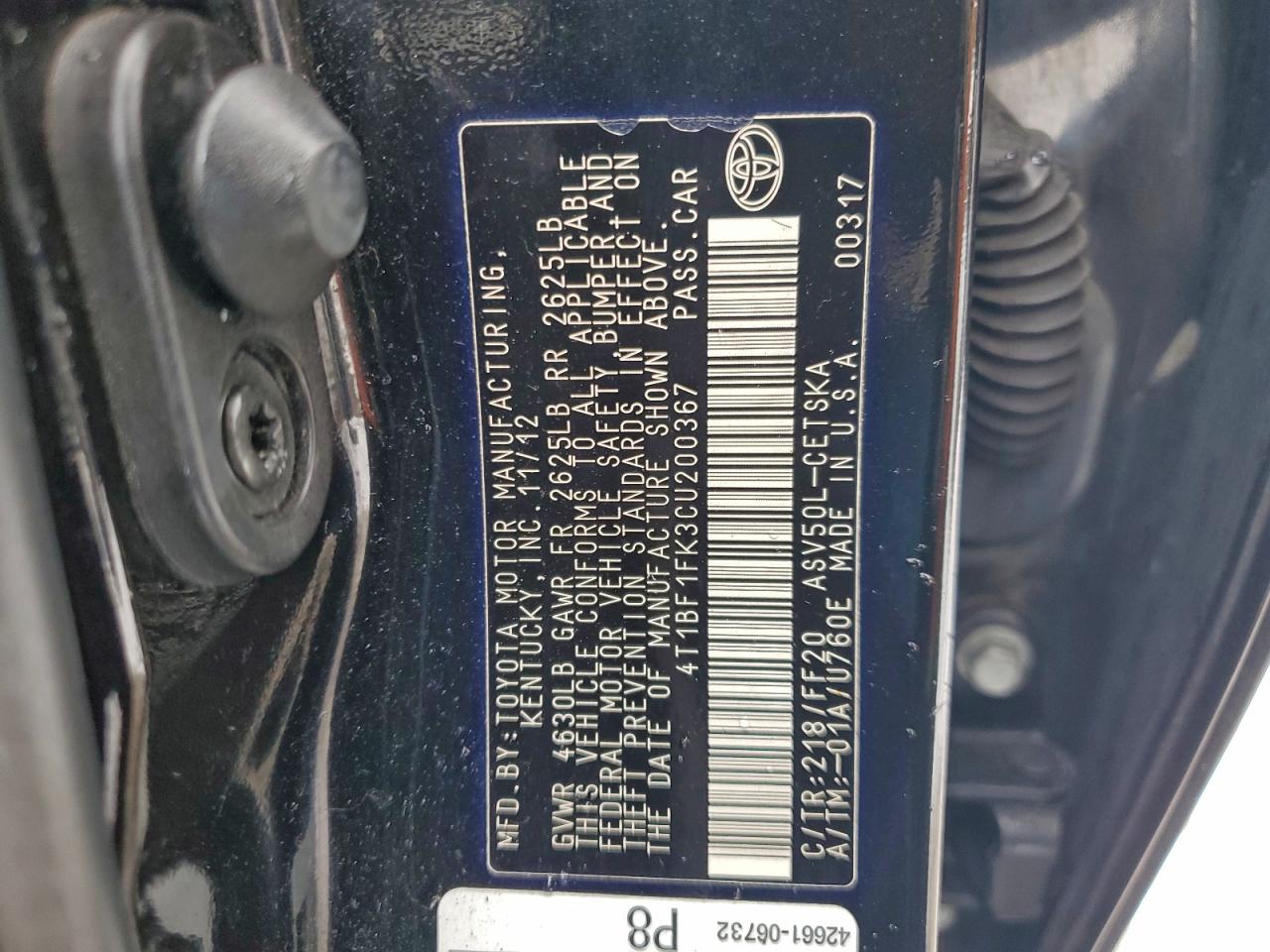 2012 TOYOTA CAMRY BASE photo 12