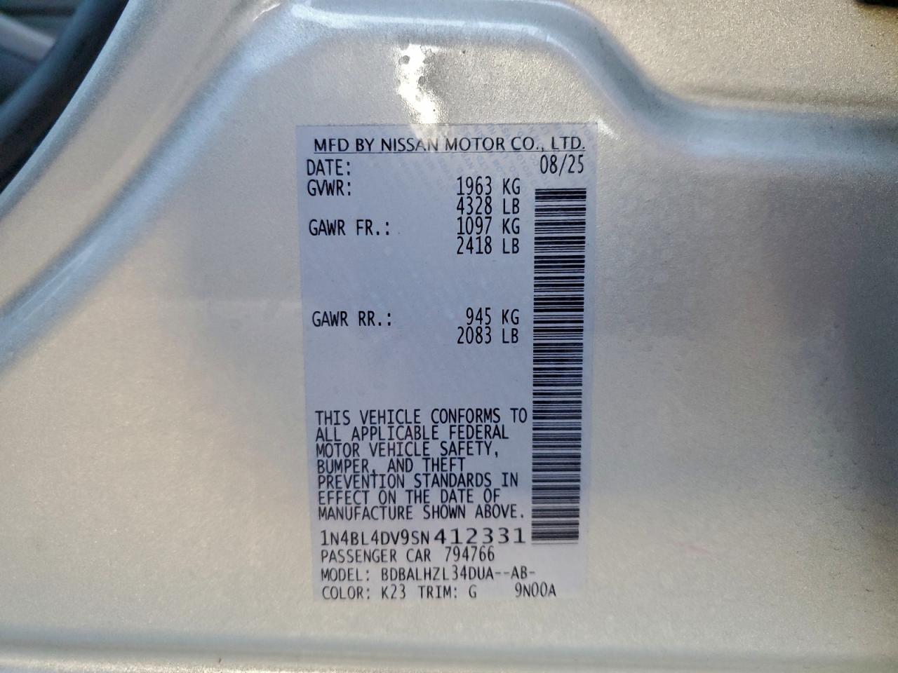2025 NISSAN ALTIMA SV photo 25