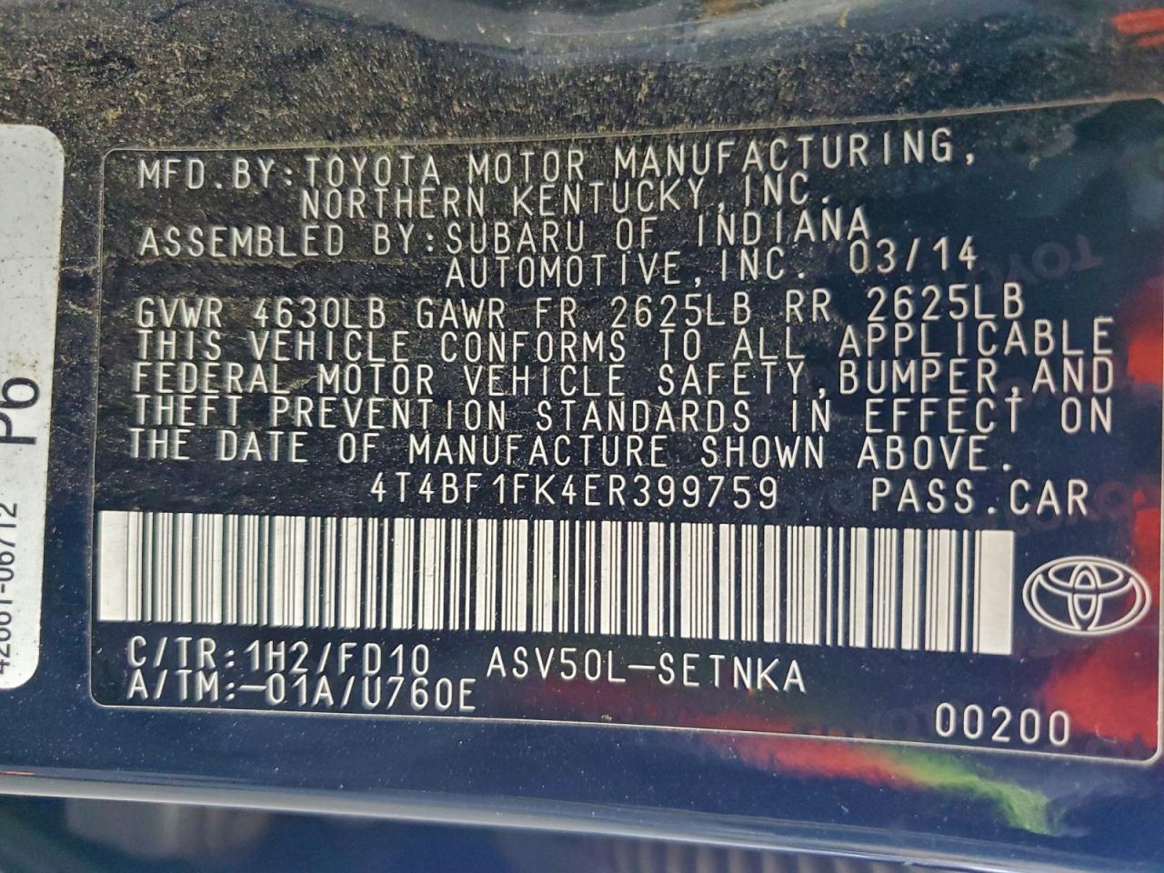 2014 TOYOTA CAMRY L photo 12