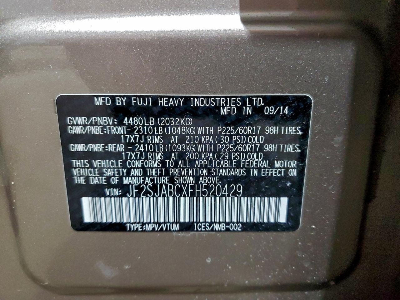 2015 SUBARU FORESTER 2.5I photo 12