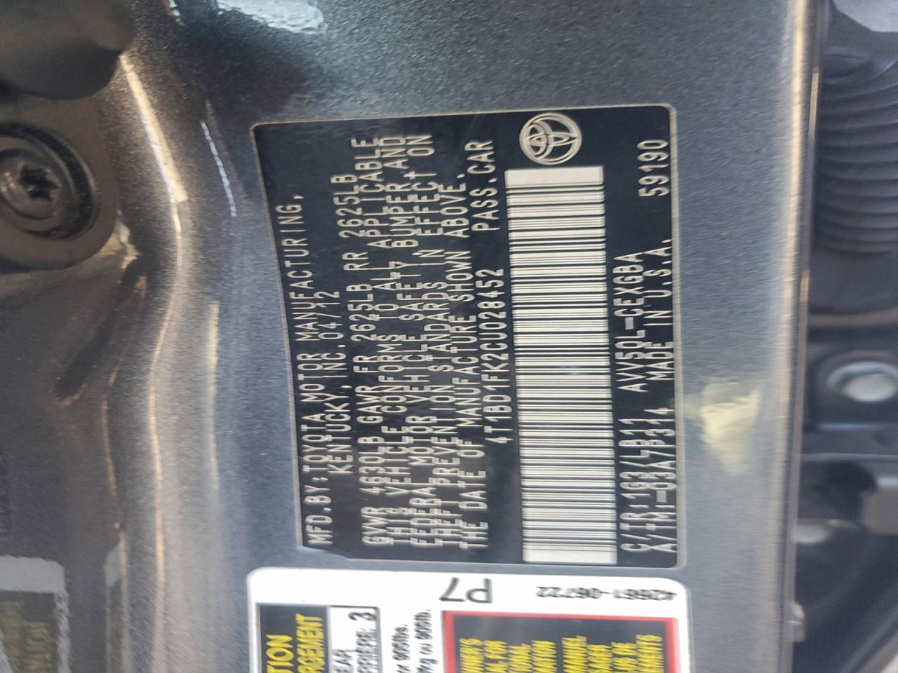 2012 TOYOTA CAMRY HYBRID photo 12