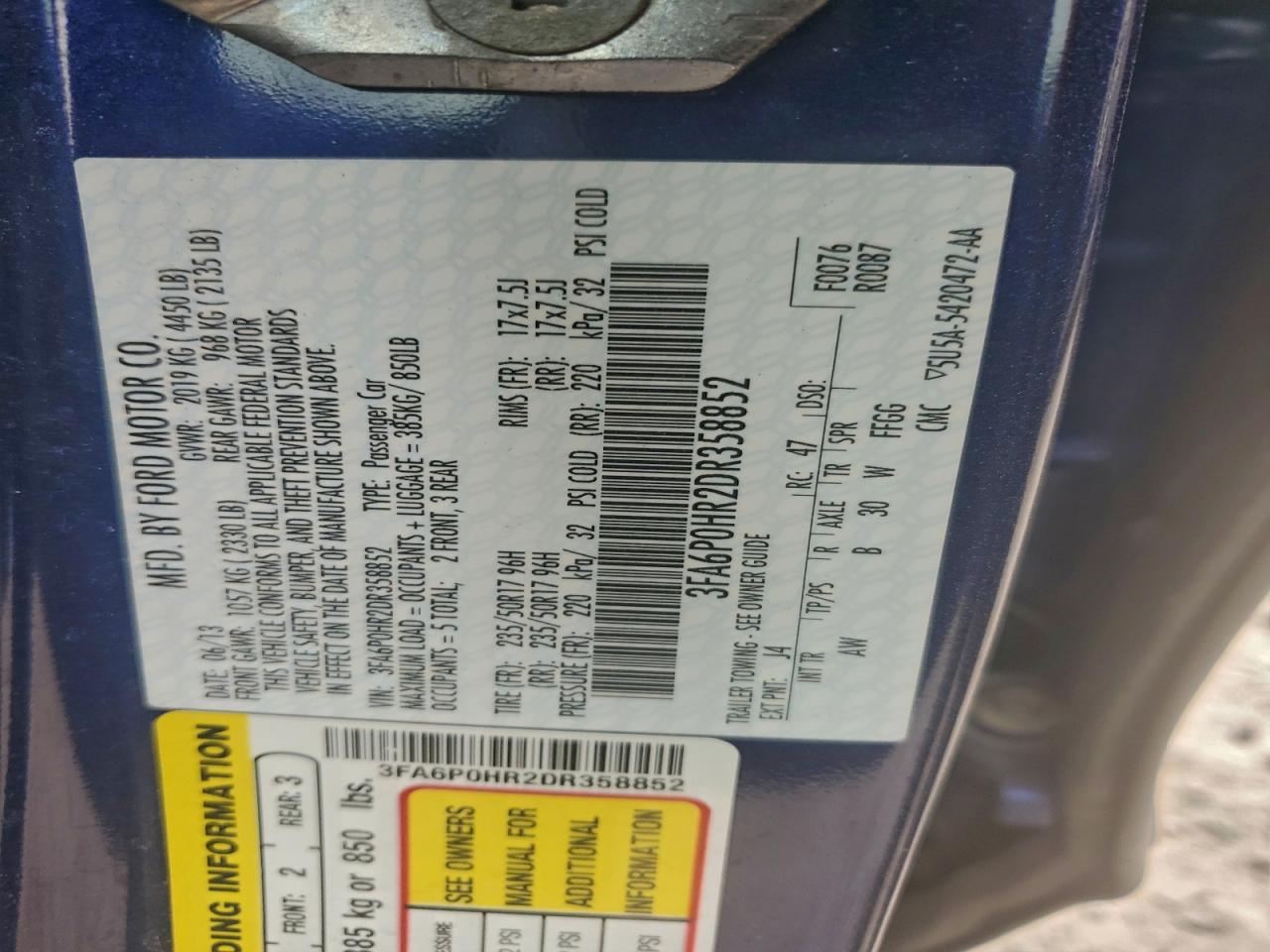 2013 FORD FUSION SE photo 13