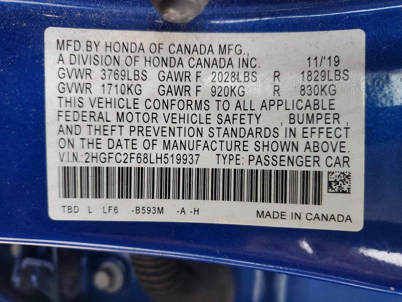 2020 HONDA CIVIC LX photo 13