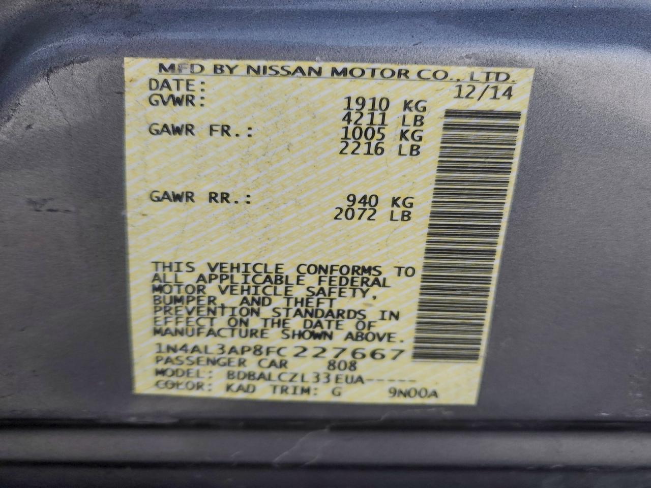 2015 NISSAN ALTIMA 2.5 photo 12