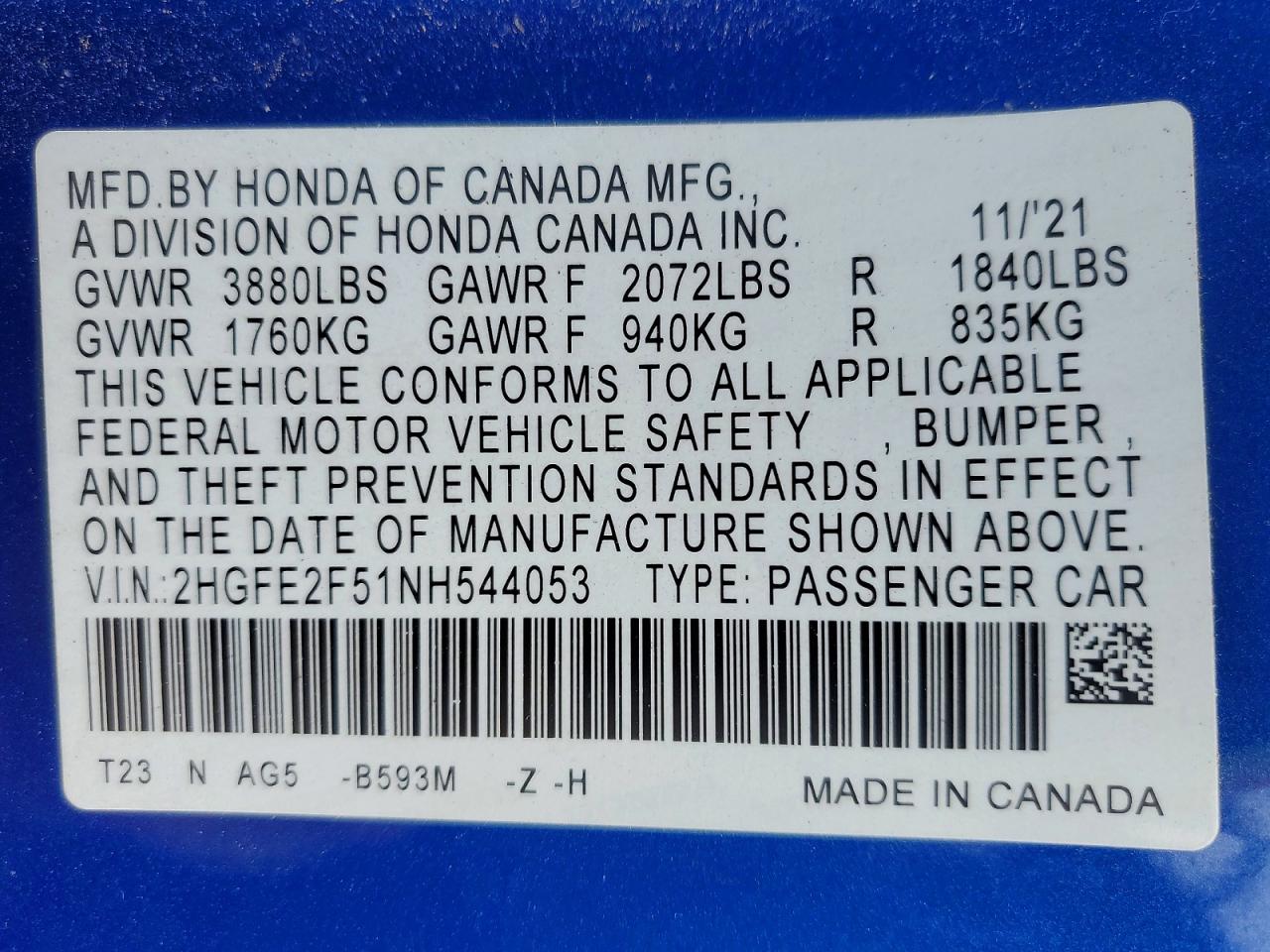 2022 HONDA CIVIC SPORT photo 12